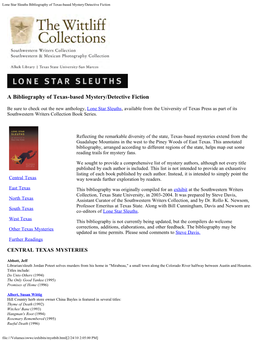 Lone Star Sleuths Bibliography of Texas-Based Mystery/Detective Fiction