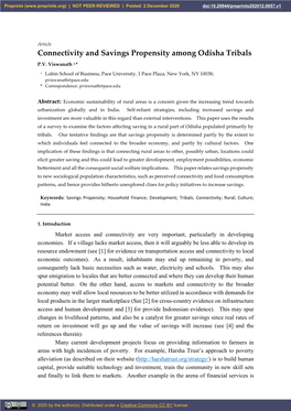 Connectivity and Savings Propensity Among Odisha Tribals