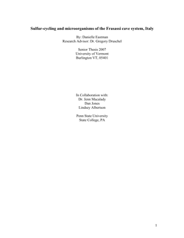 Sulfur-Cycling and Microorganisms of the Frasassi Cave System, Italy