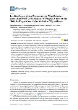 Feeding Strategies of Co-Occurring Newt Species Across Diﬀerent Conditions of Syntopy: a Test of the “Within-Population Niche Variation” Hypothesis