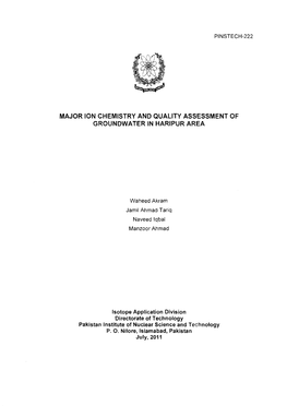 Major Ion Chemistry and Quality Assessment of Groundwater in Haripur Area