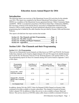 Education Access Annual Report for 2016 Introduction