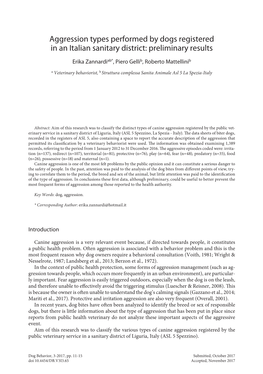 Aggression Types Performed by Dogs Registered in an Italian Sanitary District: Preliminary Results