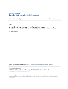 La Salle University Graduate Bulletin 2001-2002 La Salle University