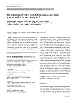 The Importance of Willow Thickets for Ptarmigan and Hares in Shrub Tundra: the More the Better?