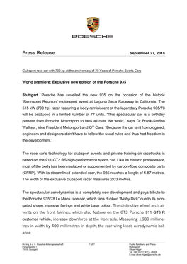 Press Release September 27, 2018