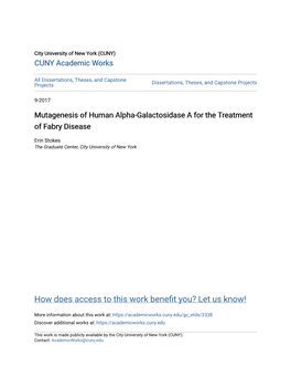 Mutagenesis of Human Alpha-Galactosidase a for the Treatment of Fabry Disease