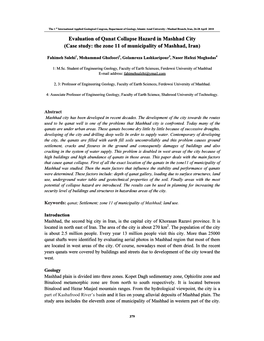 Evaluation of Qanat Collapse Hazard in Mashhad City (Case Study: the Zone 11 of Municipality of Mashhad, Iran)