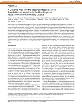 A Genome-Wide in Vitro Bacterial-Infection Screen Reveals Human Variation in the Host Response Associated with Inﬂammatory Disease