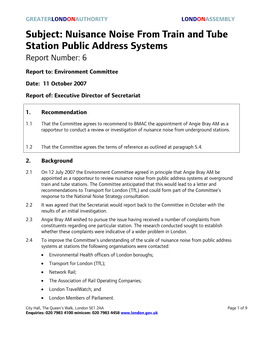 Nuisance Noise from Train and Tube Station Public Address Systems Report Number: 6