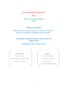 Pre Feasibility Report for Ranavav Limestone Mine