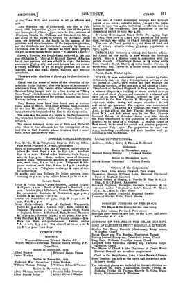 SOMERSET. CH.ARD, 191 of the Town Hall, and Number in All 92 Officers and the Are:'A of Chard Municipal Borough and Borough Men