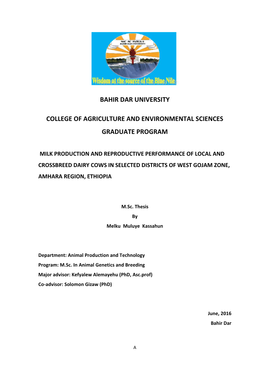 Bahir Dar University College of Agriculture and Environmental Sciences Graduate Program
