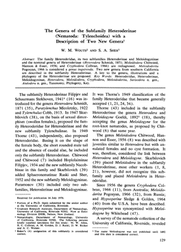 The Genera of the Subfamily Heteroderinae (Nematoda: Tylenchoidea) with a Description of Two New Genera 1