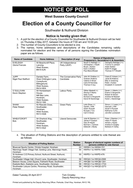 NOTICE of POLL Election of a County Councillor