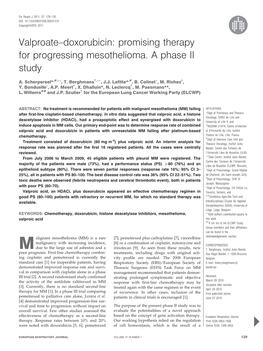 Valproate–Doxorubicin: Promising Therapy for Progressing Mesothelioma