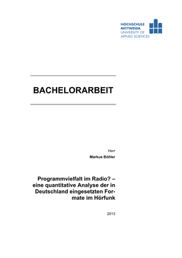 BACHELORARBEIT Programmvielfalt Im Radio?