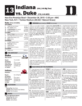 Vs. Duke (7-5, 4-4 ACC) New Era Pinstripe Bowl • December 26, 2015 • 3:30 Pm • ABC New York, N.Y