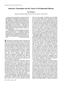 Embryonic Transcription and the Control of Developmental Pathways