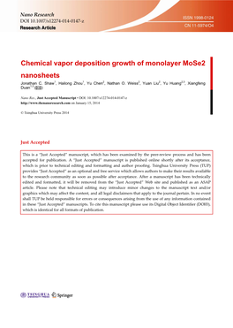 Chemical Vapor Deposition Growth of Monolayer Mose2 Nanosheets Jonathan C