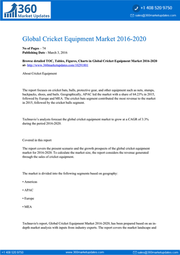 Global Cricket Equipment Market 2016-2020
