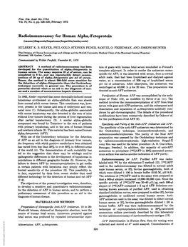 Radioimmunoassay for Human Alphar-Fetoprotein (Cancer/Diagnosis/Hepatoma/Hepatitis/Embryonie) HULBERT K