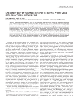 Life History Cost of Trematode Infection in Helisoma Anceps Using Mark–Recapture in Charlie's Pond