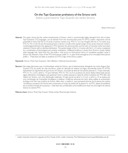 On the Tupi-Guaranian Prehistory of the Siriono Verb Sobre a Pré-História Tupi-Guarani Do Verbo Siriono