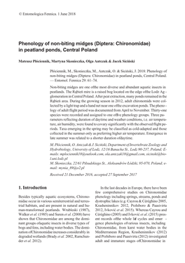 Phenology of Non-Biting Midges (Diptera: Chironomidae) in Peatland Ponds, Central Poland