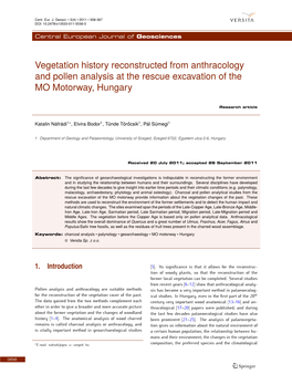 Vegetation History Reconstructed from Anthracology and Pollen Analysis at the Rescue Excavation of the MO Motorway, Hungary