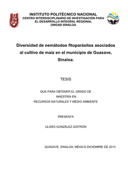 Diversidad De Nemátodos Fitoparásitos Asociados Al Cultivo De Maíz En El Municipio De Guasave, Sinaloa