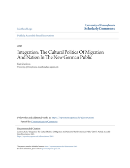Integration: the Cultural Politics of Migration and Nation in the New German Public