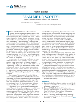 BEAM ME UP, SCOTTY!! Joseph Conigliaro, MD, MPH, Editor in Chief, SGIM Forum