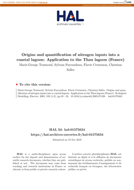 Application to the Thau Lagoon (France) Marie-George Tournoud, Sylvain Payraudeau, Flavie Cernesson, Christian Salles