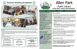 Allen Park Public Library Off the Shelf - August 2018 Newsletter