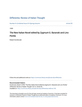 The New Italian Novel Edited by Zygmunt G. Baranski and Lino Pertile