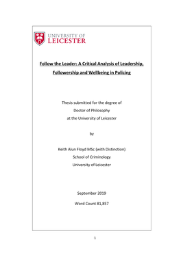 Follow the Leader: a Critical Analysis of Leadership, Followership and Wellbeing in Policing