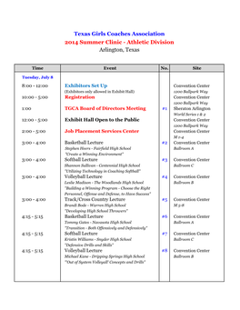 2014 Summer Clinic Schedule