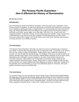 The Panama Pacific Exposition - How It Affected the History of Numismatics