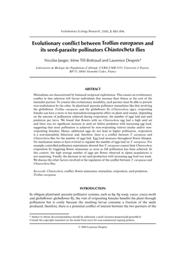 Evolutionary Conflict Between Trollius Europaeus and Its Seed-Parasite