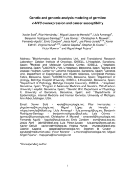 Genetic and Genomic Analysis Modeling of Germline C-MYC Overexpression and Cancer Susceptibility