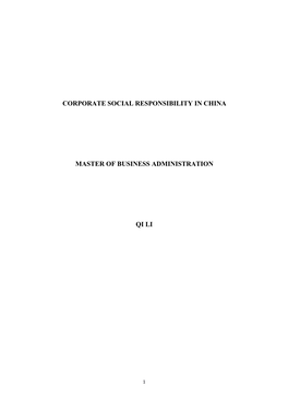 Corporate Social Responsibility in China Master of Business Administration