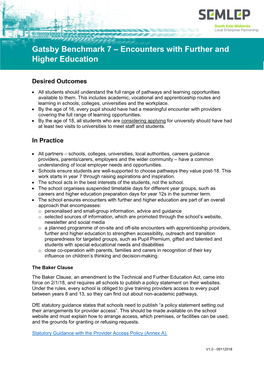 Gatsby Benchmark 7 – Encounters with Further and Higher Education