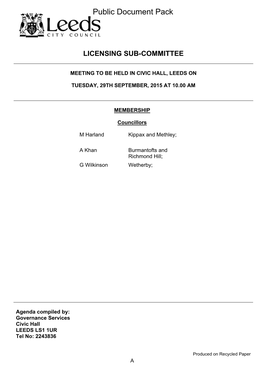 (Public Pack)Agenda Document for Licensing Sub-Committee, 29/09