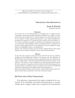 Javier De Taboada Harvard University Del Tercer Cine Al Cine