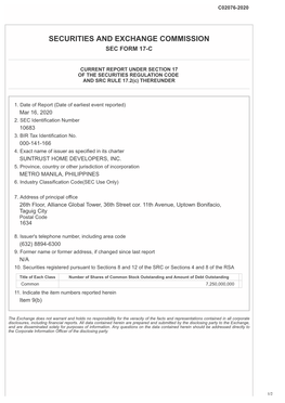 Securities and Exchange Commission Sec Form 17-C