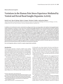 Variations in the Human Pain Stress Experience Mediated by Ventral and Dorsal Basal Ganglia Dopamine Activity