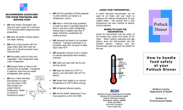 Potluck Dinner in Advance, Food Must Be Cooled  DO Keep Hot Foods Hot (135°F Or Immediately After Cooking