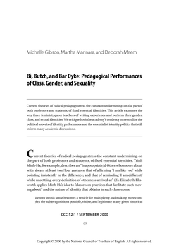 Bi,Butch,And Bar Dyke:Pedagogical Performances of Class,Gender,And Sexuality