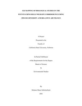 Gis Mapping of Biological Studies in the Puente-Chino Hills Wildlife Corridor Including Species Diversity and Relative Abundance